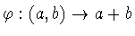 $\varphi : (a,b ) \rightarrow a+b$