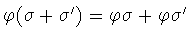 $ \varphi (\sigma +\sigma ^\prime ) = \varphi \sigma +\varphi \sigma ^\prime$