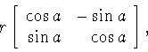 \begin{displaymath}r\left[
\begin{array}{rr}
\cos a&-\sin a \\
\sin a & \cos a \\
\end{array}
\right],\end{displaymath}